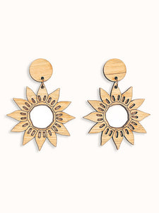 Large Sunflower Cut Out Bamboo Earrings*