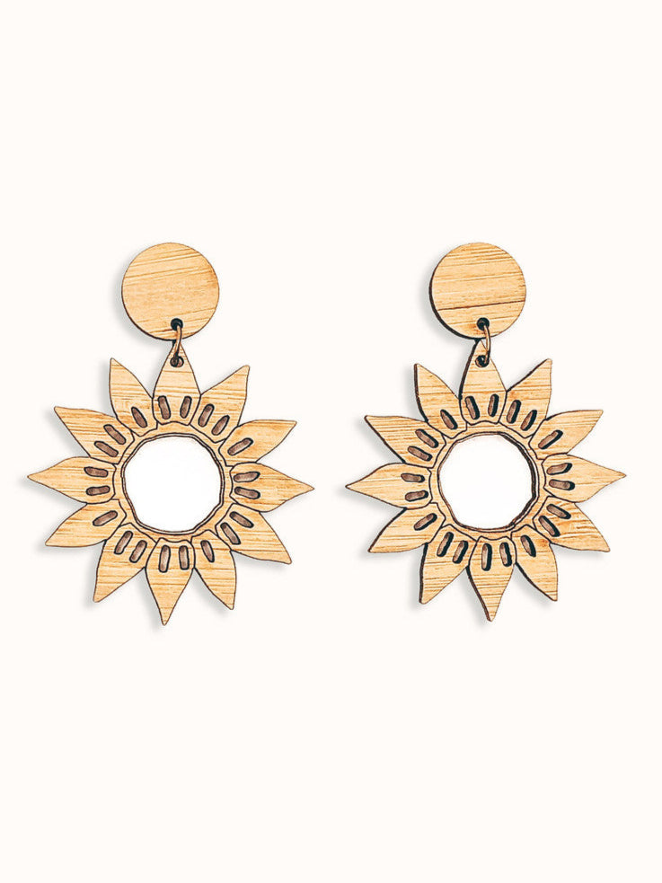 Large Sunflower Cut Out Bamboo Earrings*