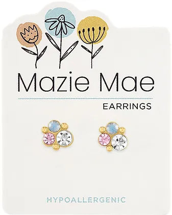 Gold White Opal Vintage Rose Cluster Stud MM Earring