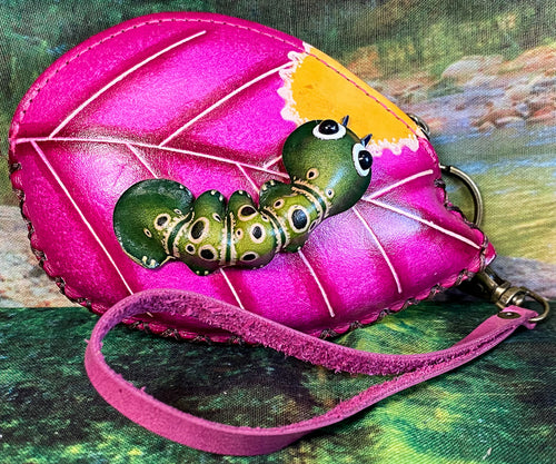 Caterpillar on Leaf Leather Wristlet