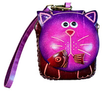 Cat with Fish Leather Wristlet