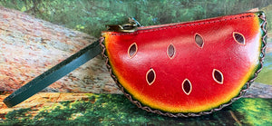 Watermelon Leather Wristlet