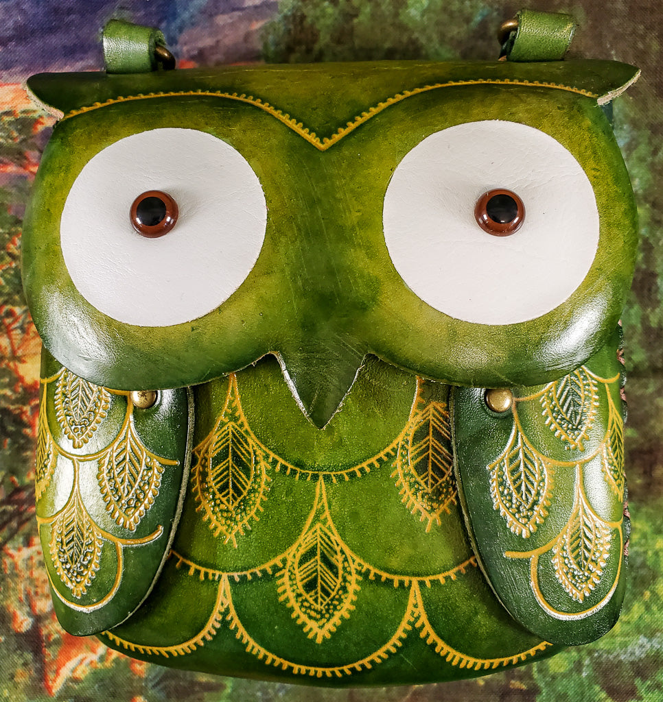 Green Eyed Owl Large Leather Purse