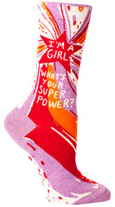 I'm a Girl, What's Your Super Power? - Women's Crew Socks